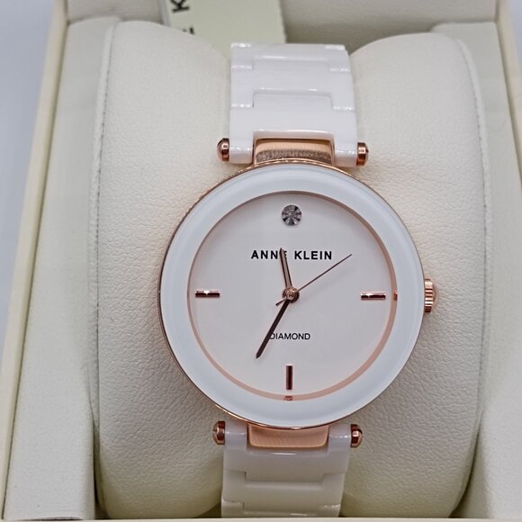 Anne Klein Women\'s Genuine Diamond Dial White Ceramic Band Watch AK/1018RDWT NWT main image 5